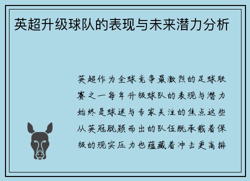 英超升级球队的表现与未来潜力分析